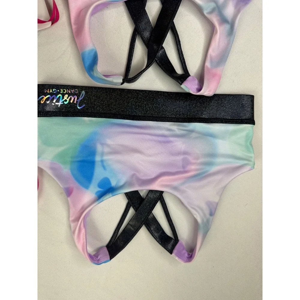 Justice Girls 2 Pack Butterfly Cloud Dye Sports Bras Size S 7/8 Dance Gym New